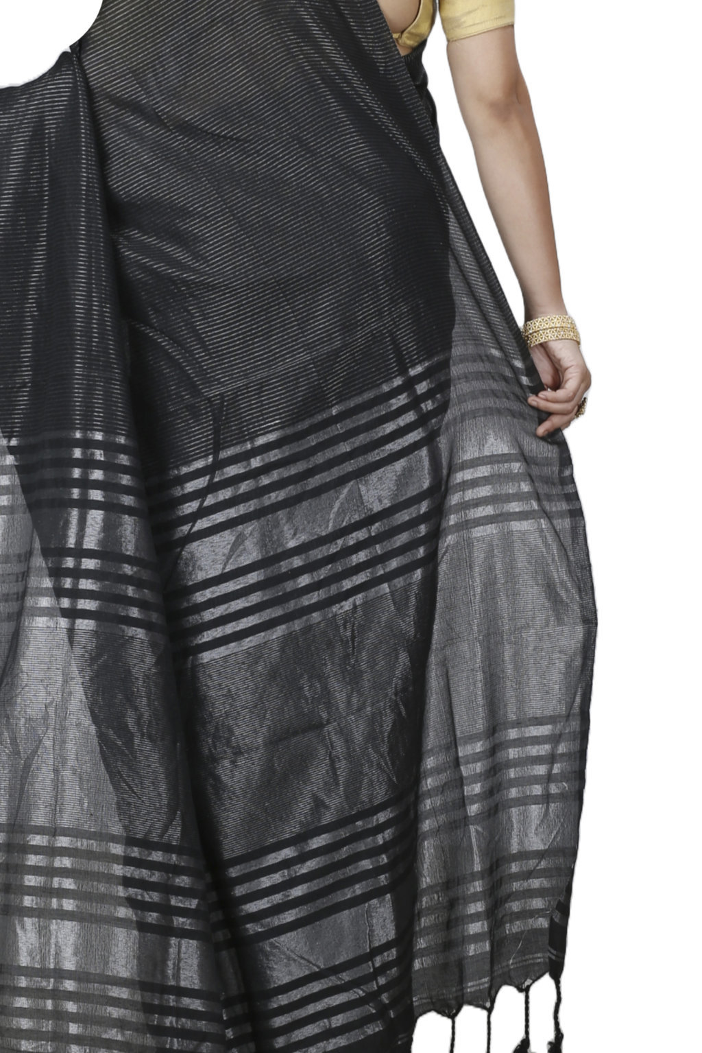 Black Blended Cotton Tama Hand Loom Saree (1204)